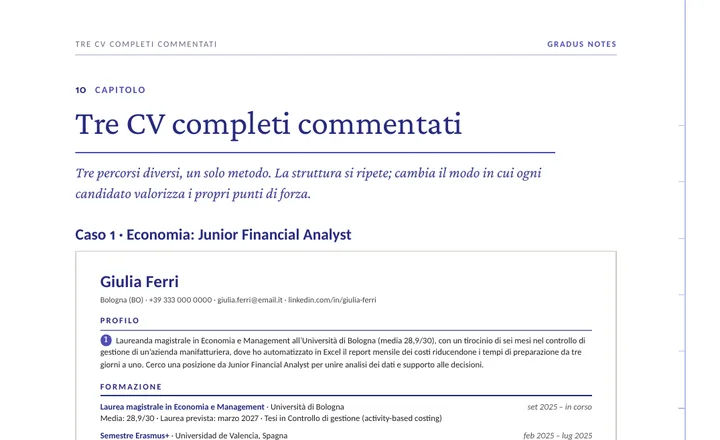 Parte alta di un CV commentato