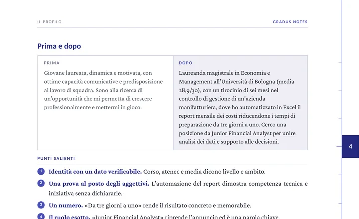 Parte alta di una pagina con un esempio prima e dopo
